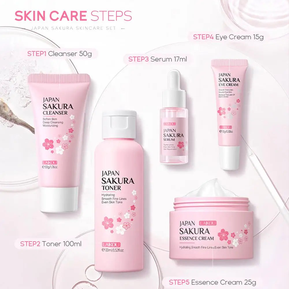 Sakura Cherry Blossom Skincare Set - 3-Piece or 5-Piece Hydrating Gift Box