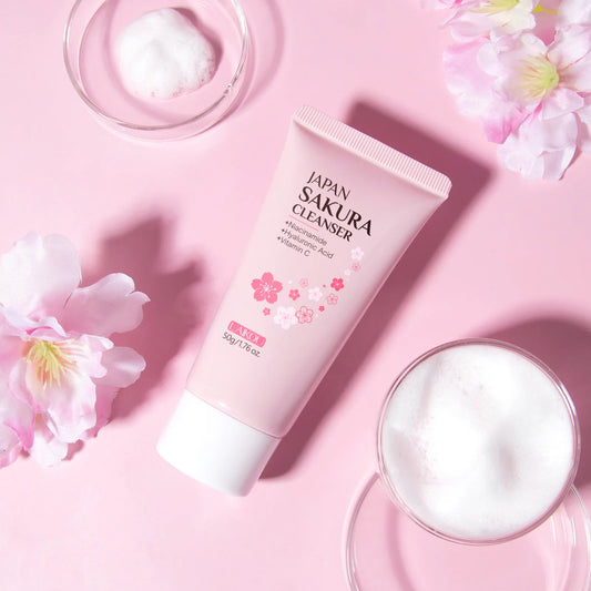Sakura Facial Cleanser - Deep Cleansing Pore Control Brightening Face Wash for All Skin Types 50g