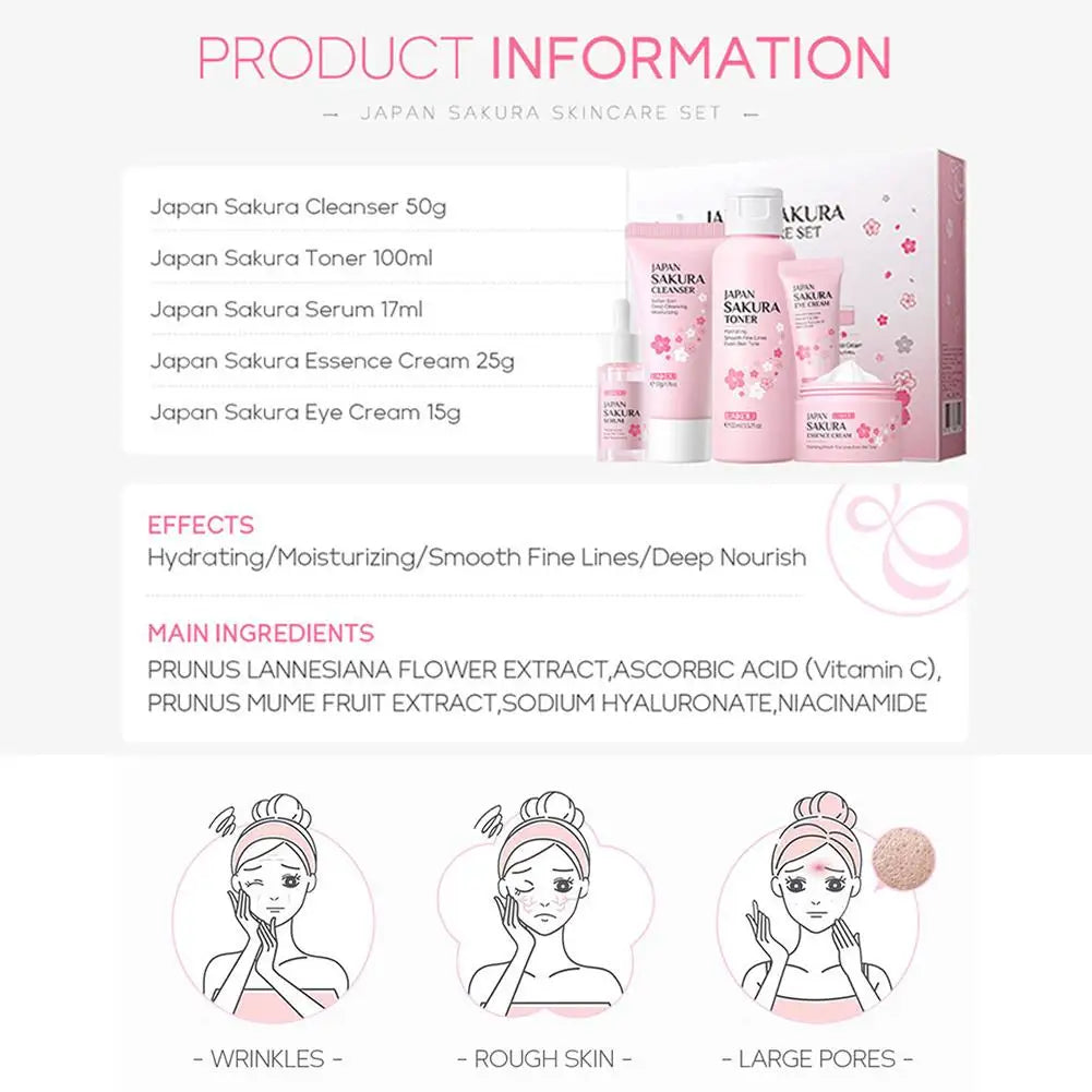 Sakura Cherry Blossom Skincare Set - 3-Piece or 5-Piece Hydrating Gift Box