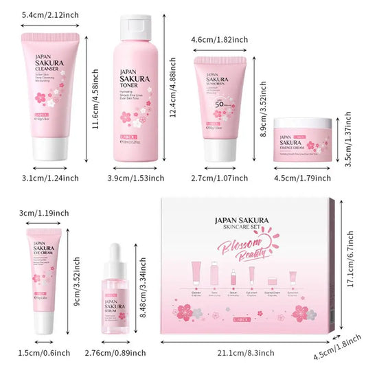 6-Piece Sakura Skincare Gift Set - Cleanser Toner Serum Eye Cream Moisturizer Sunscreen
