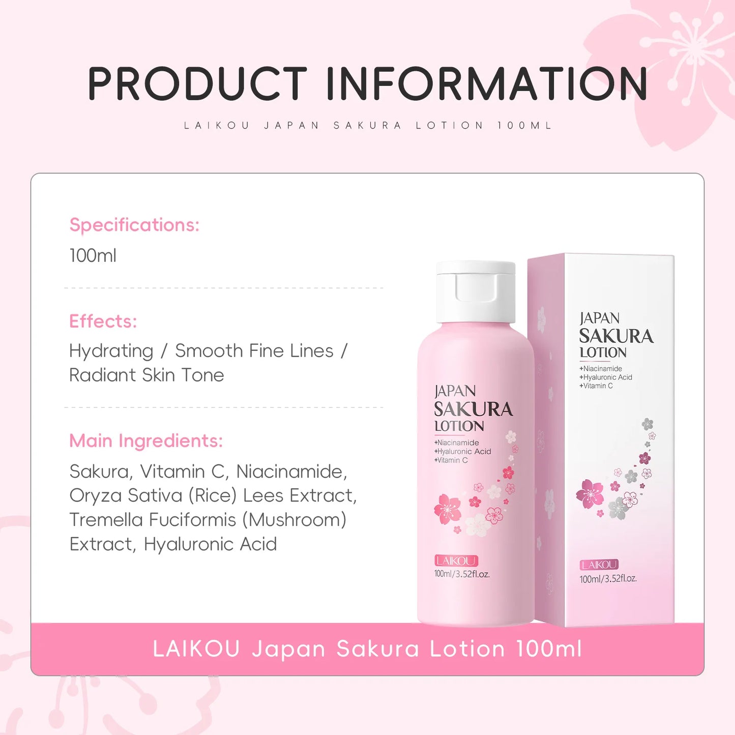 Sakura Face Lotion & Moisturizing Essence - Pore Minimizing Skin Repairing Elasticity Booster 100ml